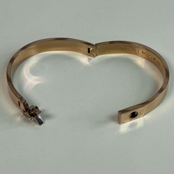 Michael Kors Haute Hardware Rose Gold & Crystal Logo Bangle Bracelet - Picture 5 of 7
